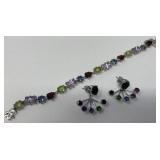 Multi Gemstone Sterling Bracelet and Earrings