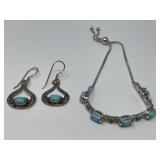 Turquoise and Sterling Earrings and Bracelet