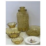 Vintage Amber Bowls, Canister, Mason Berry Bowls