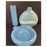 Colored Aqua Glass Bowl and Vases
