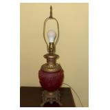 Brass and Ruby Satin Glass Lamp