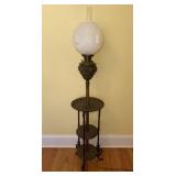 Tiered Bronze and Milk Glass Banquet Floor Lamp