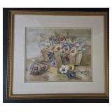 Framed Basket Of Pansies Hazel Robinson Watercolor