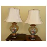 Hollywood Regency Peonies Glass Lamps