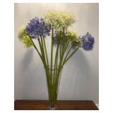 Tall Glass Vase with Faux Flowers