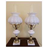 Pair of Milk Glass and Brass Table Lamps