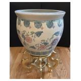 Asian Style Fishbowl with Brass Pedestal