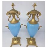 Sï¿½vres-style Porcelain Urns with Brass Pededtal
