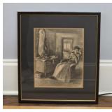 Framed Charcoal H Robinson "The Note"