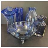 Blue Glass Vases and Bowl