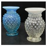 Fenton Blue and White Opalescent Hobnail Bud Vases