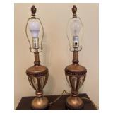 Pair of Wooden and Crystal Table Lamps