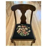 Antique Wood Chair with Needlepoint Seat