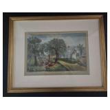 Framed Needlework Art Currier and Ives Autumn