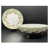 Art Nouveau Footed Cherry Bowl and Plate