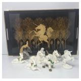 Glass Unicorn Collection and Black Lacquer Tray