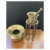 Brass Mortar and Pestle with Spittoon
