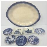 Antique Flow Blue Platter and Saucers
