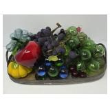 Glass Fruit on Silver Plate Tray