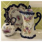 Porcelain Cobalt and Pink Flowers