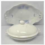 Oval White Blue Bird Dish and Terrain