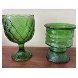 Harlequin Quilted Pattern Green Scalloped Goblet