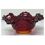 Fenton Amberina Basketweave Bowl