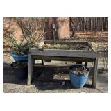 Wooden Planting Bed and Flower Pots