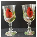 Hand painted Cardinal Goblets