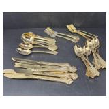 Assortment of Stainless, Gold Finish Dining Ware