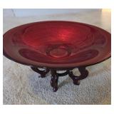 Red Lacquer Decorative Bowl with Stand