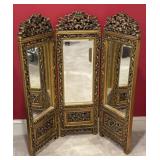 Ornate Gold Three Panel Dressing Mirror