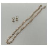 Pearl Style Necklace, Pearl Earrings with 14k