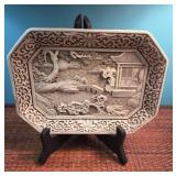 Faux White Cinnabar Carved Plate