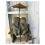 Concrete Frogs on Bench