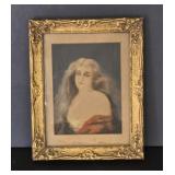 Framed Antique Watercolor Woman
