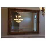 Large Gold Tone Beveled Mirror