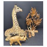 Decorative Giraffe and Wood Carved Wildlife