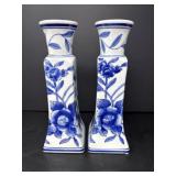 Ceramic Blue and White Candle Holders