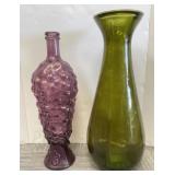 Green Spanish and Purple Grape Art Glass Vases