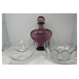 Amethyst Art Glass with Green Bowls
