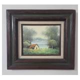 Framed Oil Painting Cabin in the Woods