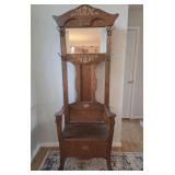Vintage Oak Hall Tree with Bench Seat