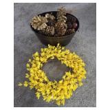 Faux Wreath and Pine Cones