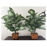 Faux Greenery in Wicker Planters