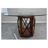Glass Top Table with Drum Base