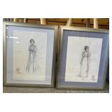 Pair of Signed Dated Costume Design Sketches