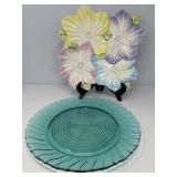 Teal Swirl Platter and Square Flower Platter