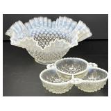 Fenton Hobnail Ruffled Bowl and Divided Dish