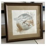 Framed Needlework, Geese in Wetlands Scene